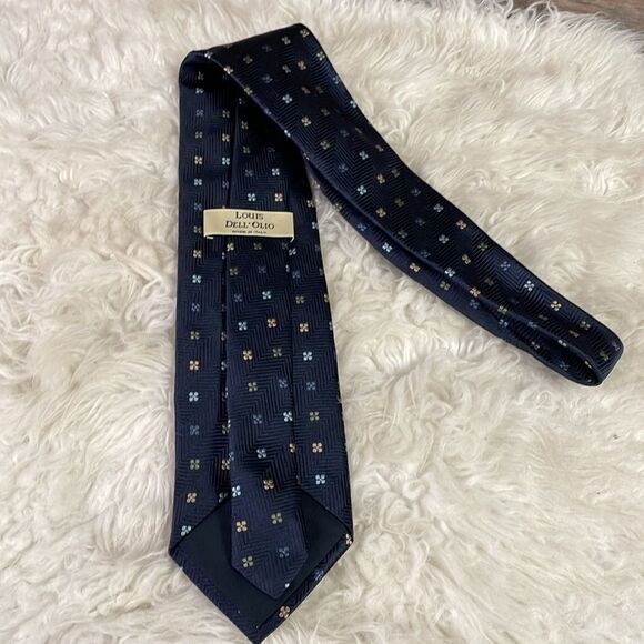 LOUIS DELL’OLIO 100% Silk Seide Mens Designer Tie Made in Italy Blue Floral 56”L - Picture 6 of 7